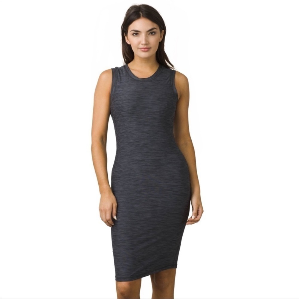 Prana Dress Vertex Bodycon Grey Stretch Sleeveless Travel Outdoors Beach Medium
